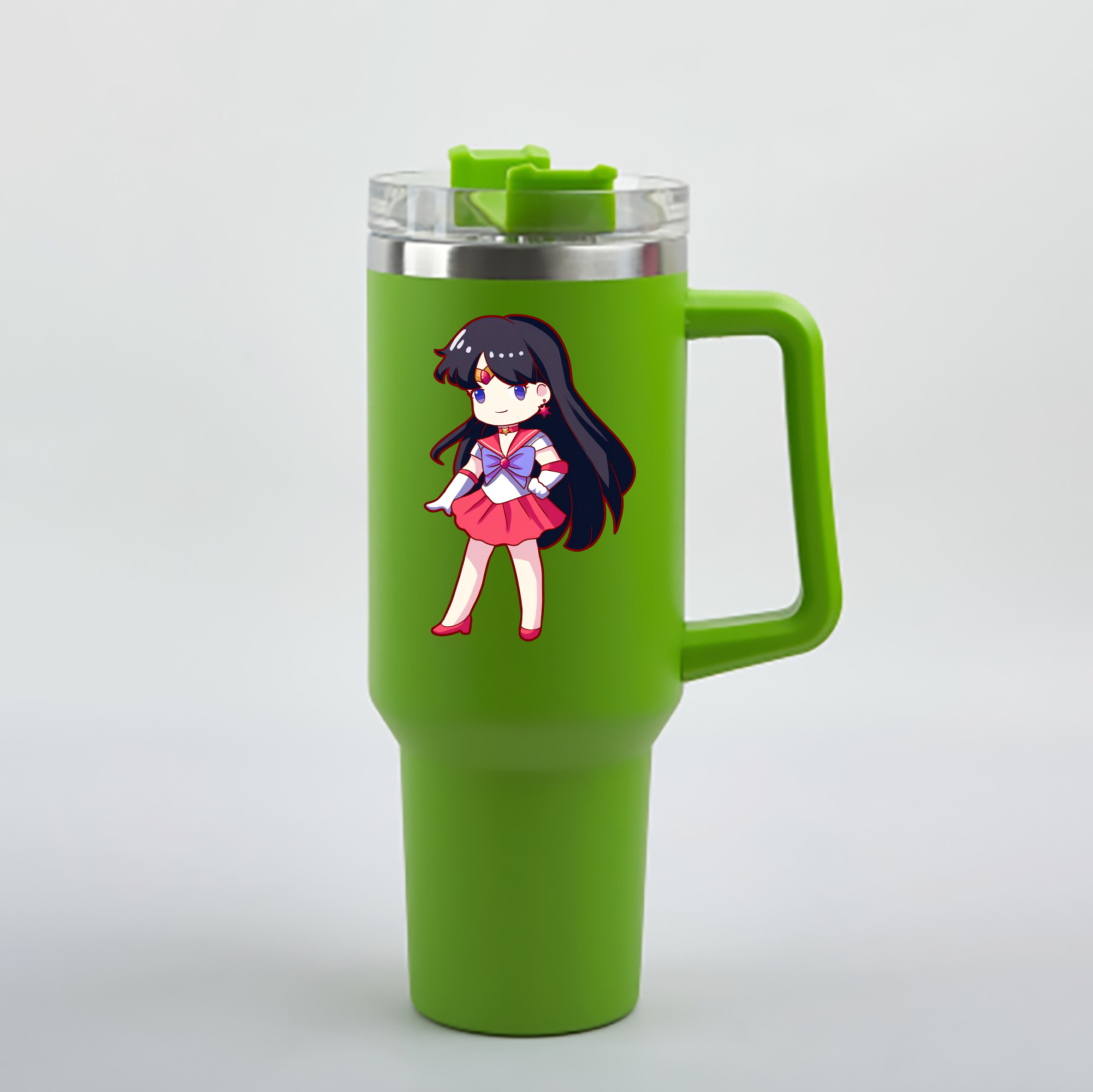 （画像用） 美少女戦士セーラームーン 火野レイ ひの レイ Sailor Moon Hino Rei （セーラーマーズ,Sailor Mars） 1200mL車用タンブラー - クリスタルステッカー（プラスチックストロー付き）